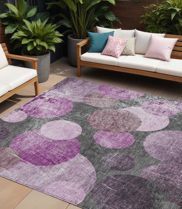 Homeroots 8' X 10' Gray And Purple Abstract Washable Non Skid Indoor Outdoor Area Rug Garnet Polyester 562923
