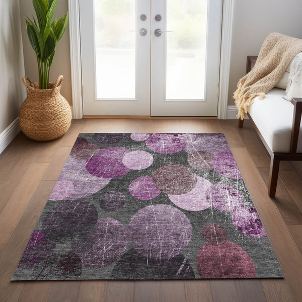Homeroots 8' X 10' Gray And Purple Abstract Washable Non Skid Indoor Outdoor Area Rug Garnet Polyester 562923