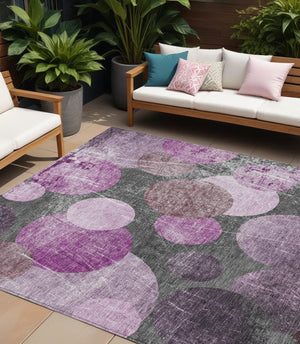 Homeroots 9' X 12' Gray And Purple Abstract Washable Non Skid Indoor Outdoor Area Rug Garnet Polyester 562924
