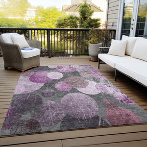 Homeroots 9' X 12' Gray And Purple Abstract Washable Non Skid Indoor Outdoor Area Rug Garnet Polyester 562924