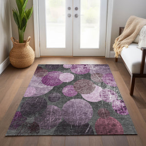 Homeroots 9' X 12' Gray And Purple Abstract Washable Non Skid Indoor Outdoor Area Rug Garnet Polyester 562924