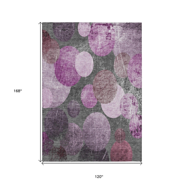 Homeroots 10' X 14' Gray And Purple Abstract Washable Non Skid Indoor Outdoor Area Rug Garnet Polyester 562925