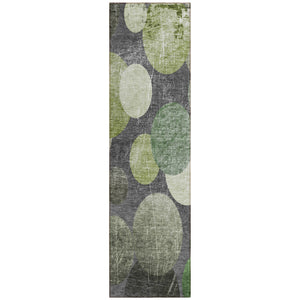 Homeroots 2' X 8' Green And Gray Abstract Washable Non Skid Indoor Outdoor Runner Rug Green Polyester 562927