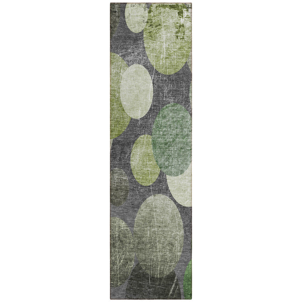 Homeroots 2' X 8' Green And Gray Abstract Washable Non Skid Indoor Outdoor Runner Rug Green Polyester 562927