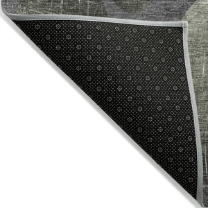 Homeroots 2' X 8' Green And Gray Abstract Washable Non Skid Indoor Outdoor Runner Rug Green Polyester 562927