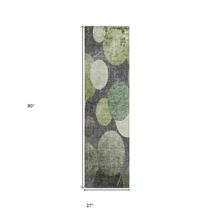 Homeroots 2' X 8' Green And Gray Abstract Washable Non Skid Indoor Outdoor Runner Rug Green Polyester 562927