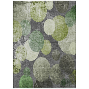 Homeroots 3' X 5' Green And Gray Abstract Washable Non Skid Indoor Outdoor Area Rug Green Polyester 562929