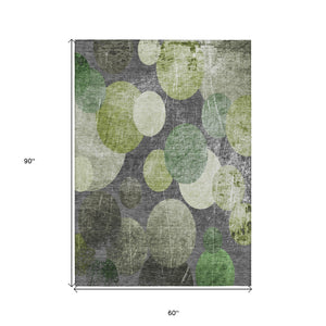 Homeroots 5' X 8' Green And Gray Abstract Washable Non Skid Indoor Outdoor Area Rug Green Polyester 562930
