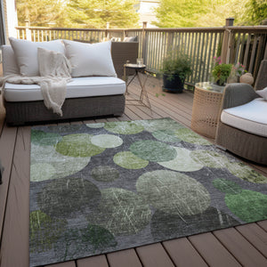 Homeroots 5' X 8' Green And Gray Abstract Washable Non Skid Indoor Outdoor Area Rug Green Polyester 562930