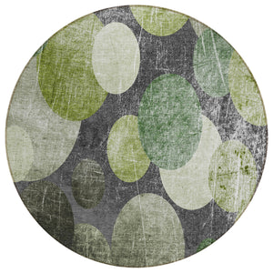 Homeroots 8' X 8' Green And Gray Round Abstract Washable Non Skid Indoor Outdoor Area Rug Green Polyester 562931