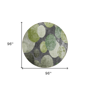 Homeroots 8' X 8' Green And Gray Round Abstract Washable Non Skid Indoor Outdoor Area Rug Green Polyester 562931