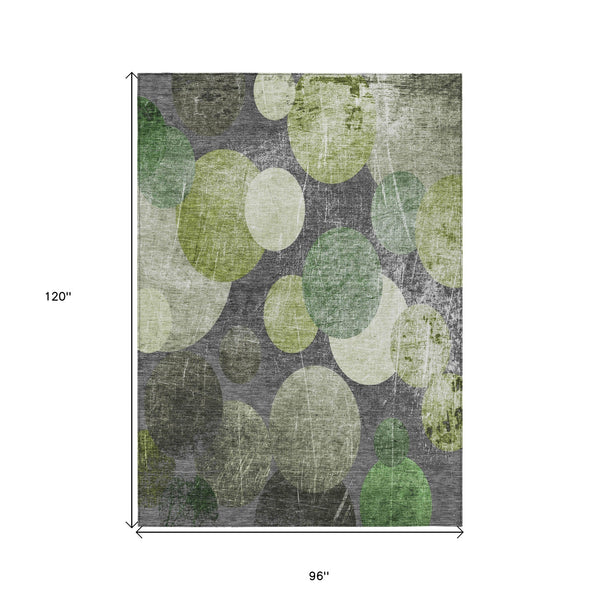 Homeroots 8' X 10' Green And Gray Abstract Washable Non Skid Indoor Outdoor Area Rug Green Polyester 562932