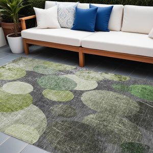 Homeroots 8' X 10' Green And Gray Abstract Washable Non Skid Indoor Outdoor Area Rug Green Polyester 562932
