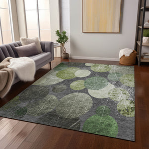 Homeroots 8' X 10' Green And Gray Abstract Washable Non Skid Indoor Outdoor Area Rug Green Polyester 562932