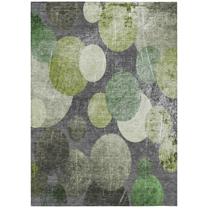 Homeroots 9' X 12' Green And Gray Abstract Washable Non Skid Indoor Outdoor Area Rug Green Polyester 562933