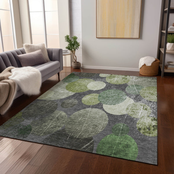 Homeroots 9' X 12' Green And Gray Abstract Washable Non Skid Indoor Outdoor Area Rug Green Polyester 562933