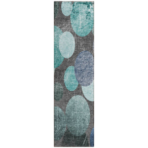 Homeroots 2' X 8' Gray Blue And Purple Abstract Washable Non Skid Indoor Outdoor Runner Rug Teal Polyester 562936