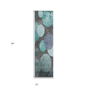Homeroots 2' X 8' Gray Blue And Purple Abstract Washable Non Skid Indoor Outdoor Runner Rug Teal Polyester 562936
