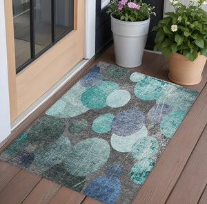 Homeroots 3' X 5' Gray Blue And Purple Abstract Washable Non Skid Indoor Outdoor Area Rug Teal Polyester 562938