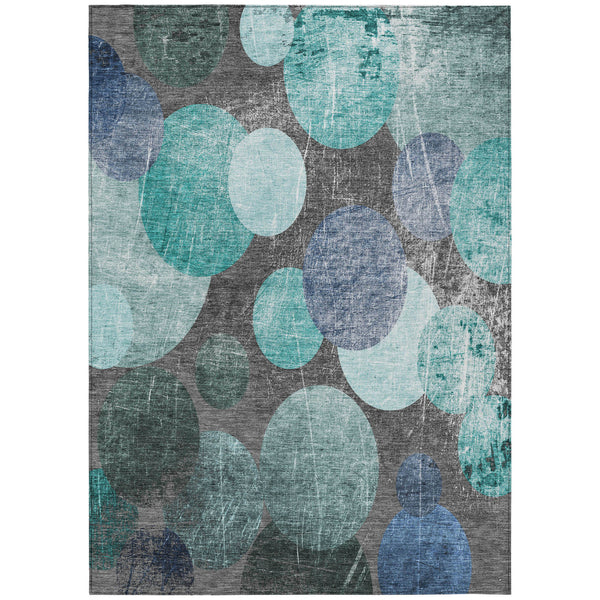 Homeroots 3' X 5' Gray Blue And Purple Abstract Washable Non Skid Indoor Outdoor Area Rug Teal Polyester 562938