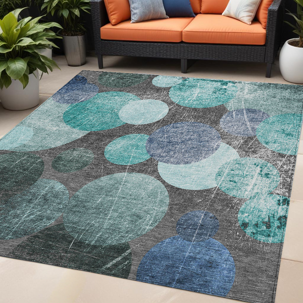 Homeroots 5' X 8' Gray Blue And Purple Abstract Washable Non Skid Indoor Outdoor Area Rug Teal Polyester 562939