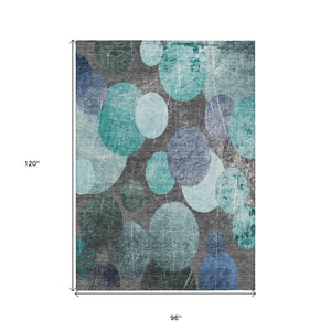Homeroots 8' X 10' Gray Blue And Purple Abstract Washable Non Skid Indoor Outdoor Area Rug Teal Polyester 562941