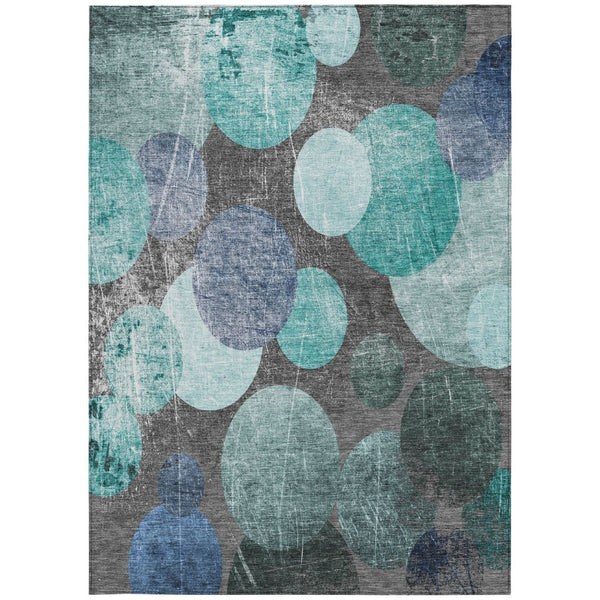 HomeRoots 5' Gray and Blue Abstract Area Rug - Stylish, Washable, Non-Skid for Indoor or Outdoor Living Spaces 10' X 14' 562943