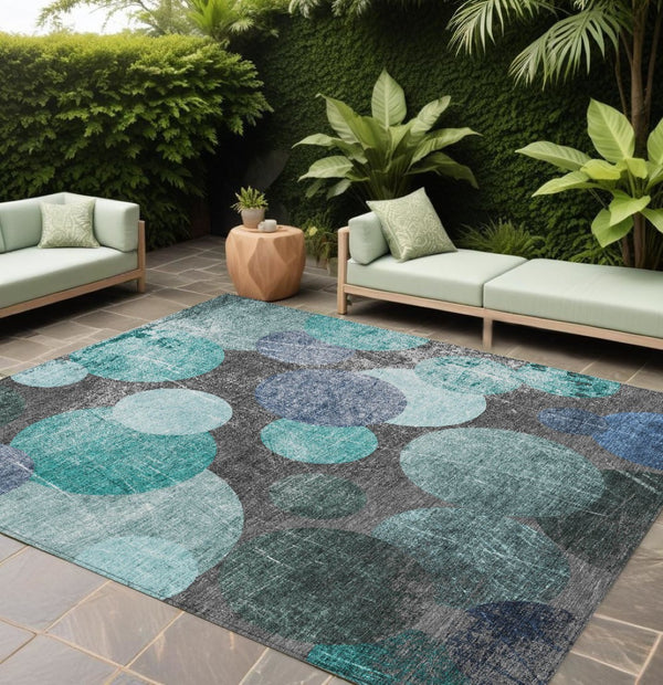 HomeRoots 5' Gray and Blue Abstract Area Rug - Stylish, Washable, Non-Skid for Indoor or Outdoor Living Spaces 10' X 14' 562943