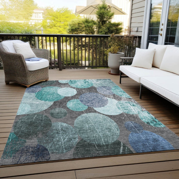HomeRoots 5' Gray and Blue Abstract Area Rug - Stylish, Washable, Non-Skid for Indoor or Outdoor Living Spaces 10' X 14' 562943