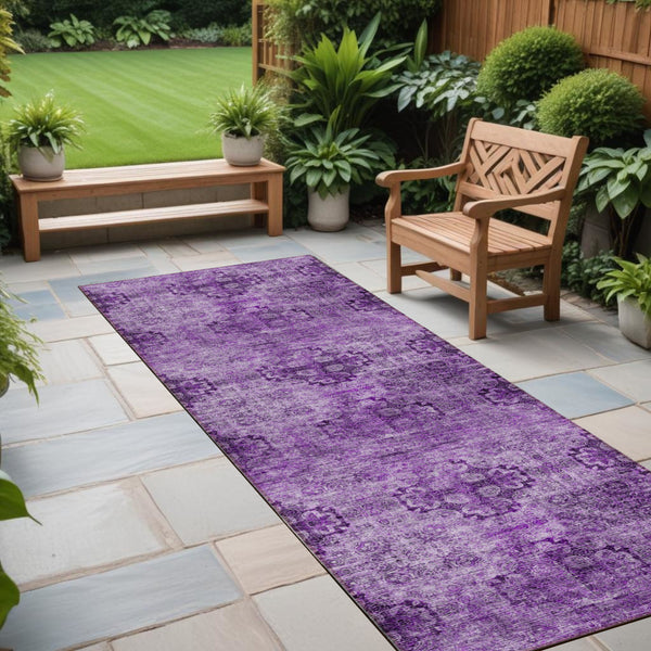 Homeroots 2' X 8' Eggplant Floral Medallion Washable Non Skid Indoor Outdoor Runner Rug Eggplant Polyester 562945