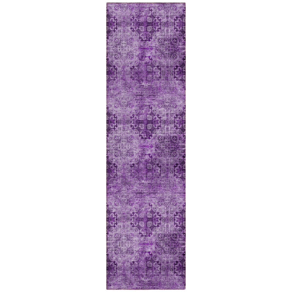 Homeroots 2' X 8' Eggplant Floral Medallion Washable Non Skid Indoor Outdoor Runner Rug Eggplant Polyester 562945