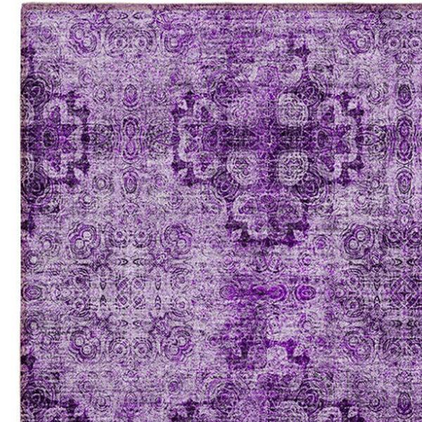 Homeroots 2' X 8' Eggplant Floral Medallion Washable Non Skid Indoor Outdoor Runner Rug Eggplant Polyester 562945