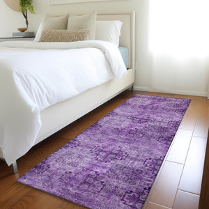 Homeroots 2' X 8' Eggplant Floral Medallion Washable Non Skid Indoor Outdoor Runner Rug Eggplant Polyester 562945