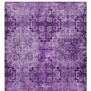 Homeroots 2' X 8' Eggplant Floral Medallion Washable Non Skid Indoor Outdoor Runner Rug Eggplant Polyester 562945