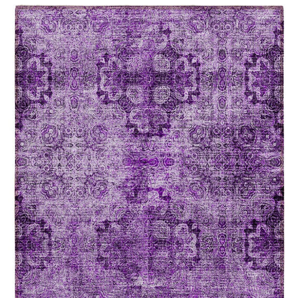 Homeroots 2' X 8' Eggplant Floral Medallion Washable Non Skid Indoor Outdoor Runner Rug Eggplant Polyester 562945