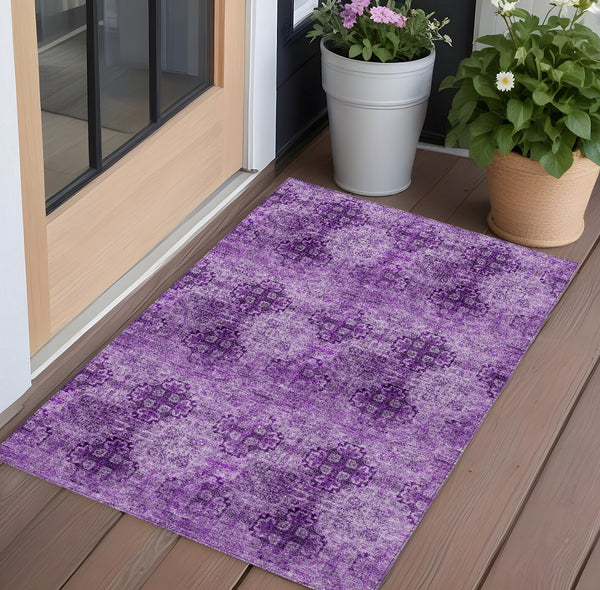 Homeroots 3' X 5' Eggplant Floral Medallion Washable Non Skid Indoor Outdoor Area Rug Eggplant Polyester 562947