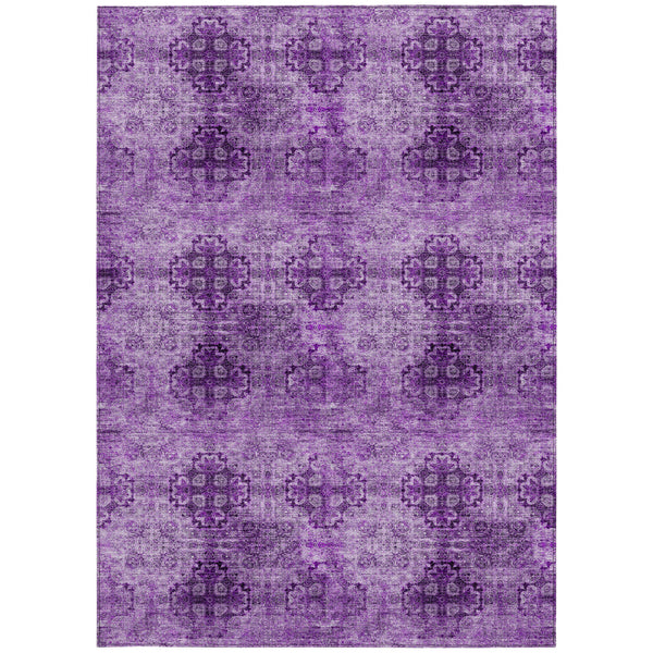 Homeroots 3' X 5' Eggplant Floral Medallion Washable Non Skid Indoor Outdoor Area Rug Eggplant Polyester 562947