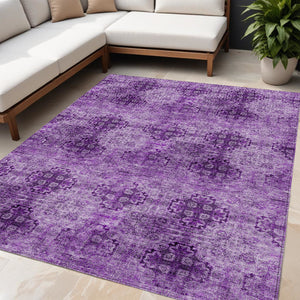 Homeroots 5' Eggplant Floral Medallion Washable Area Rug – Non-skid Design Perfect For Indoor & Outdoor Use 5' X 8' Polyester 562948
