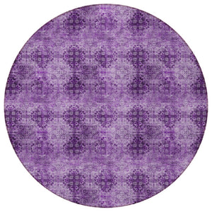 HomeRoots 5' Elegant Eggplant Floral Medallion Area Rug – Washable, Non-Skid, Ideal for Indoor & Outdoor Use 8' Round 562949