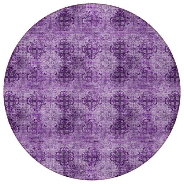 HomeRoots 5' Elegant Eggplant Floral Medallion Area Rug – Washable, Non-Skid, Ideal for Indoor & Outdoor Use 8' Round 562949
