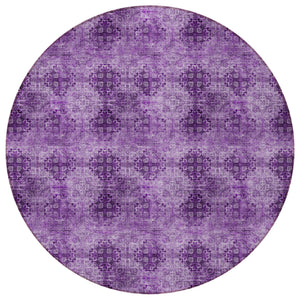 Homeroots 8' Round Eggplant Round Floral Medallion Washable Non Skid Indoor Outdoor Area Rug Eggplant Polyester 562949