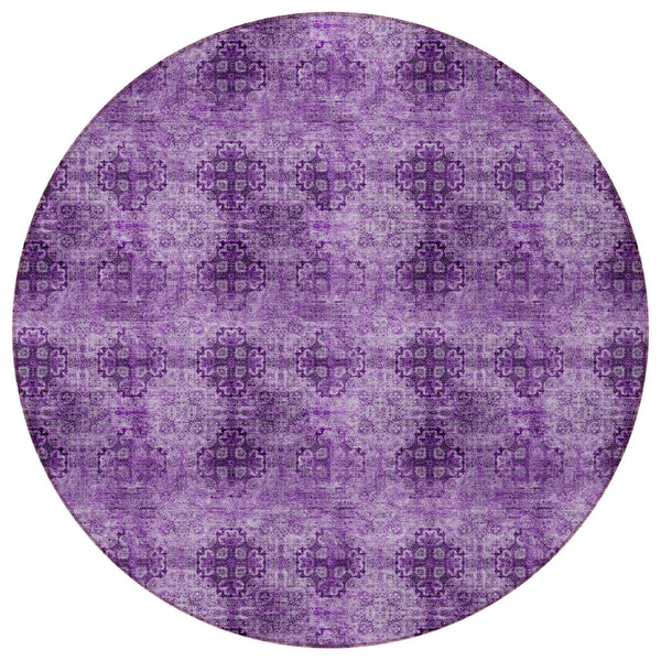 Homeroots 8' Round Eggplant Round Floral Medallion Washable Non Skid Indoor Outdoor Area Rug Eggplant Polyester 562949