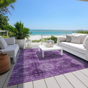 Homeroots 5' Eggplant Floral Medallion Washable Area Rug – Non-skid Design Perfect For Indoor & Outdoor Use 8' X 10' Polyester 562950