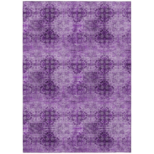 HomeRoots 5' Elegant Eggplant Floral Medallion Area Rug – Washable, Non-Skid, Ideal for Indoor & Outdoor Use 9' X 12' 562951