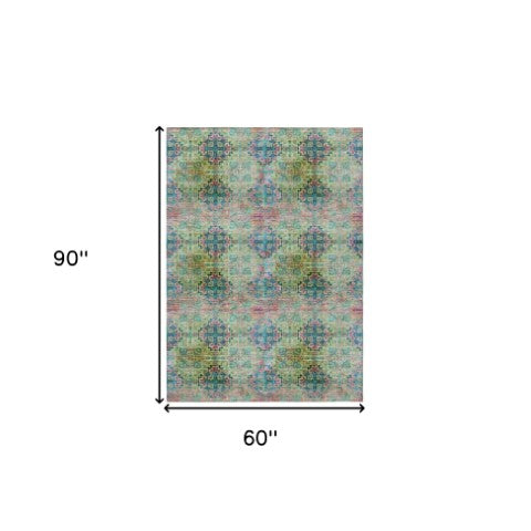 Homeroots 5' Eggplant Floral Medallion Washable Area Rug – Non-skid Design Perfect For Indoor & Outdoor Use 5' X 8' Polyester 562957