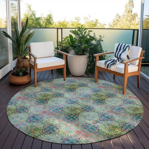 Homeroots 5' Eggplant Floral Medallion Washable Area Rug – Non-skid Design Perfect For Indoor & Outdoor Use 8' X 8' Polyester 562958