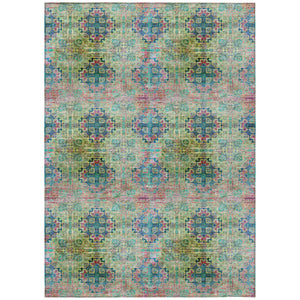 Homeroots 8' X 10' Blue And Green Floral Medallion Washable Non Skid Indoor Outdoor Area Rug Green Polyester 562959