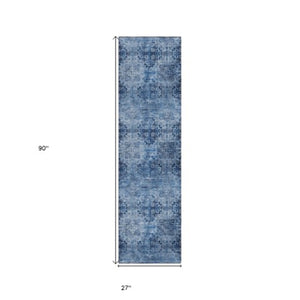 Homeroots 5' Eggplant Floral Medallion Washable Area Rug – Non-skid Design Perfect For Indoor & Outdoor Use Navy Polyester 562963