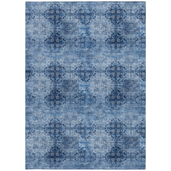 Homeroots 3' X 5' Navy Blue Floral Medallion Washable Non Skid Indoor Outdoor Area Rug Navy Polyester 562965