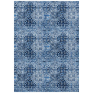 Homeroots 3' X 5' Navy Blue Floral Medallion Washable Non Skid Indoor Outdoor Area Rug Navy Polyester 562965
